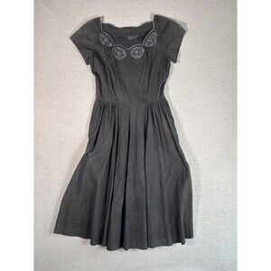 Jerry Gilden Spectator Black Dress Fit Flare Midi Whimsy Goth Witchy Vibes Small